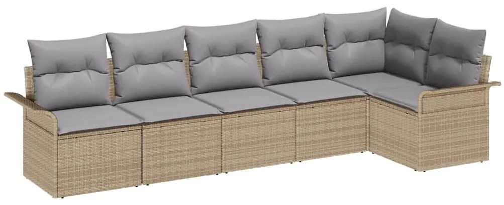 vidaXL Σετ Καναπέ Κήπου με μαξιλάρι 6 pcs Μπεζ Πολυ ράταν