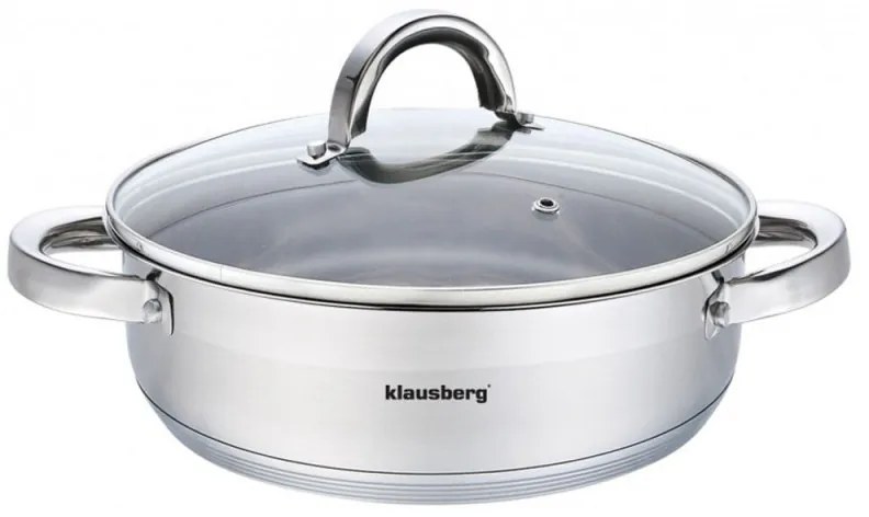 Τηγάνι με χερούλια και καπάκι Klausberg KB 7173, 26 cm, 4,6 λίτρα, Χοντρό πάτο, Ανοξείδωτο