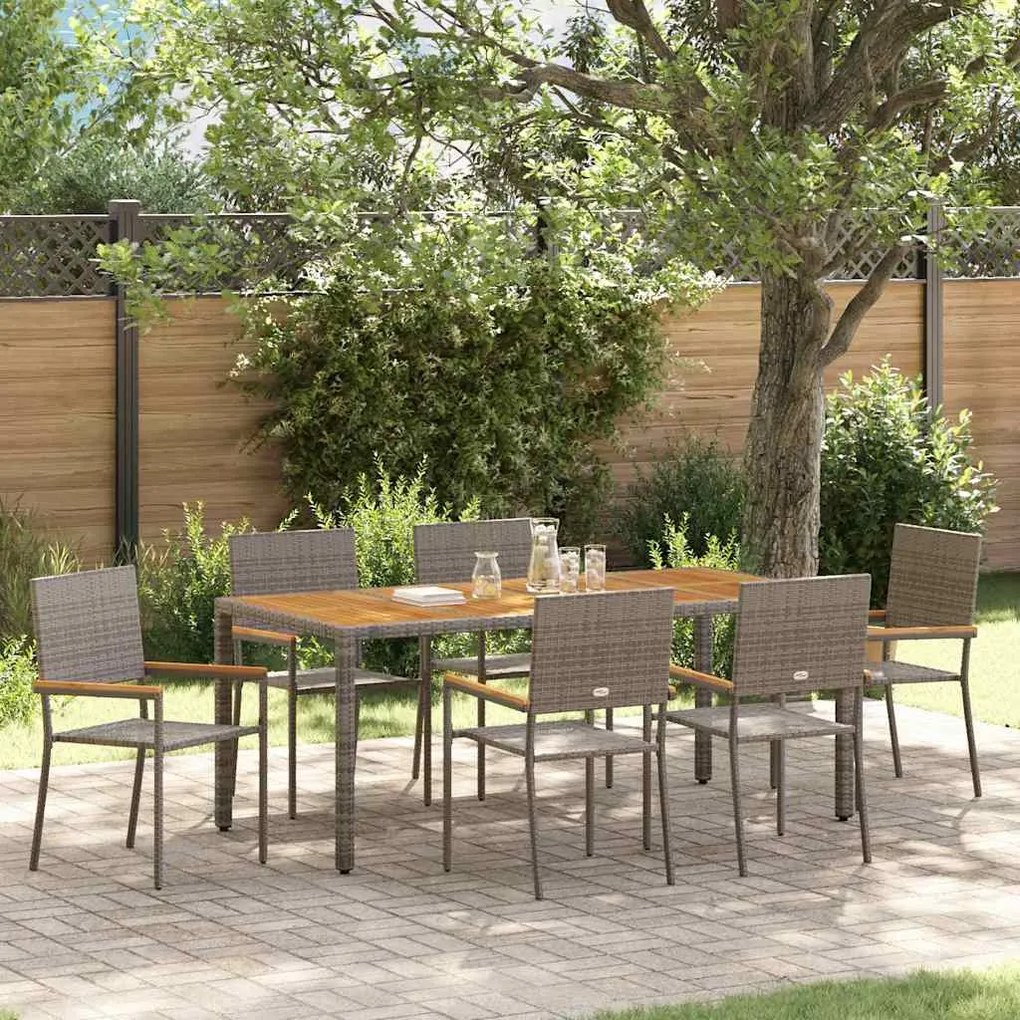 vidaXL Σέτ φαγητού για κήπο 7 pcs Γκρι 190 x 90 x 75 cm