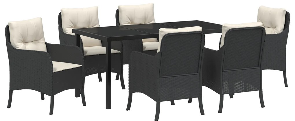 vidaXL Σέτ φαγητού για κήπο με μαξιλάρι 7 pcs Μαύρο Πολυ ράταν