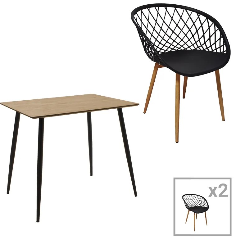 Intrahome Τραπεζαρία Ezra-Cuba Intrahome σετ 3τεμ pp-mdf σε μαύρη-sonoma απόχρωση 70x70x75εκ | SKU: INTRAPA-311112127