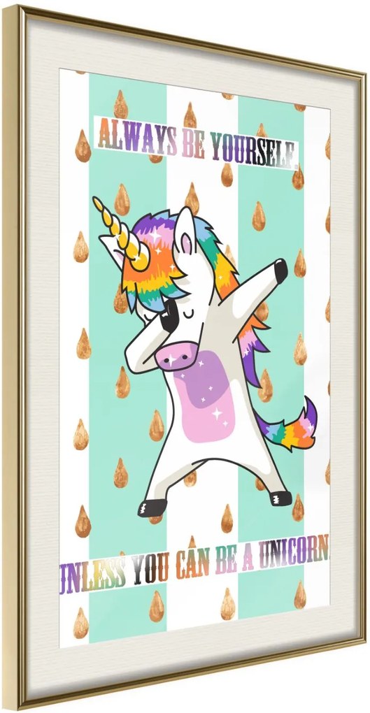 Αφίσα - Dabbing Unicorn - 20x30 - Χρυσό - Με πασπαρτού