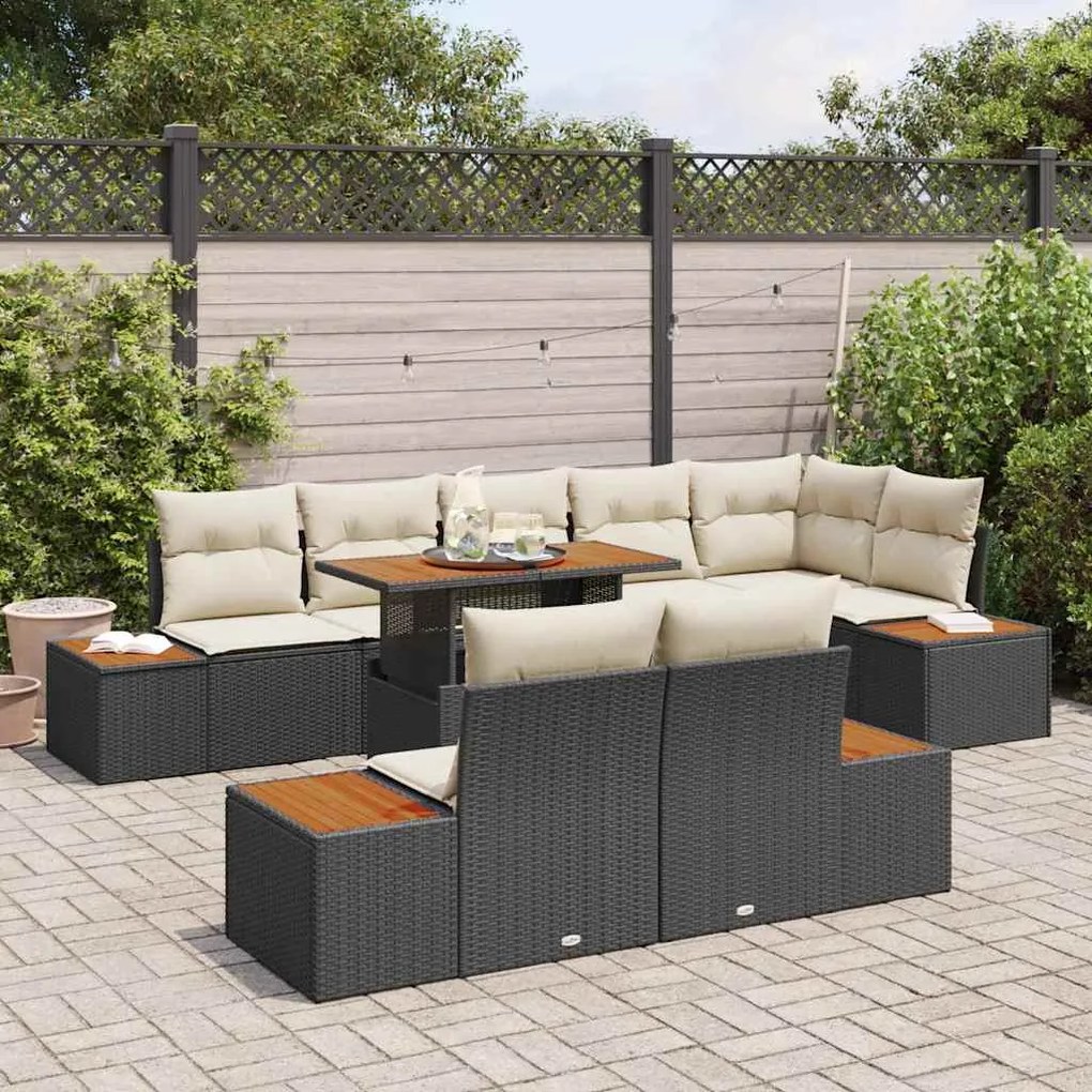vidaXL Σέτ φαγητού για κήπο 9 pcs Μαύρο, Μπεζ 100 x 55 x 73 εκ