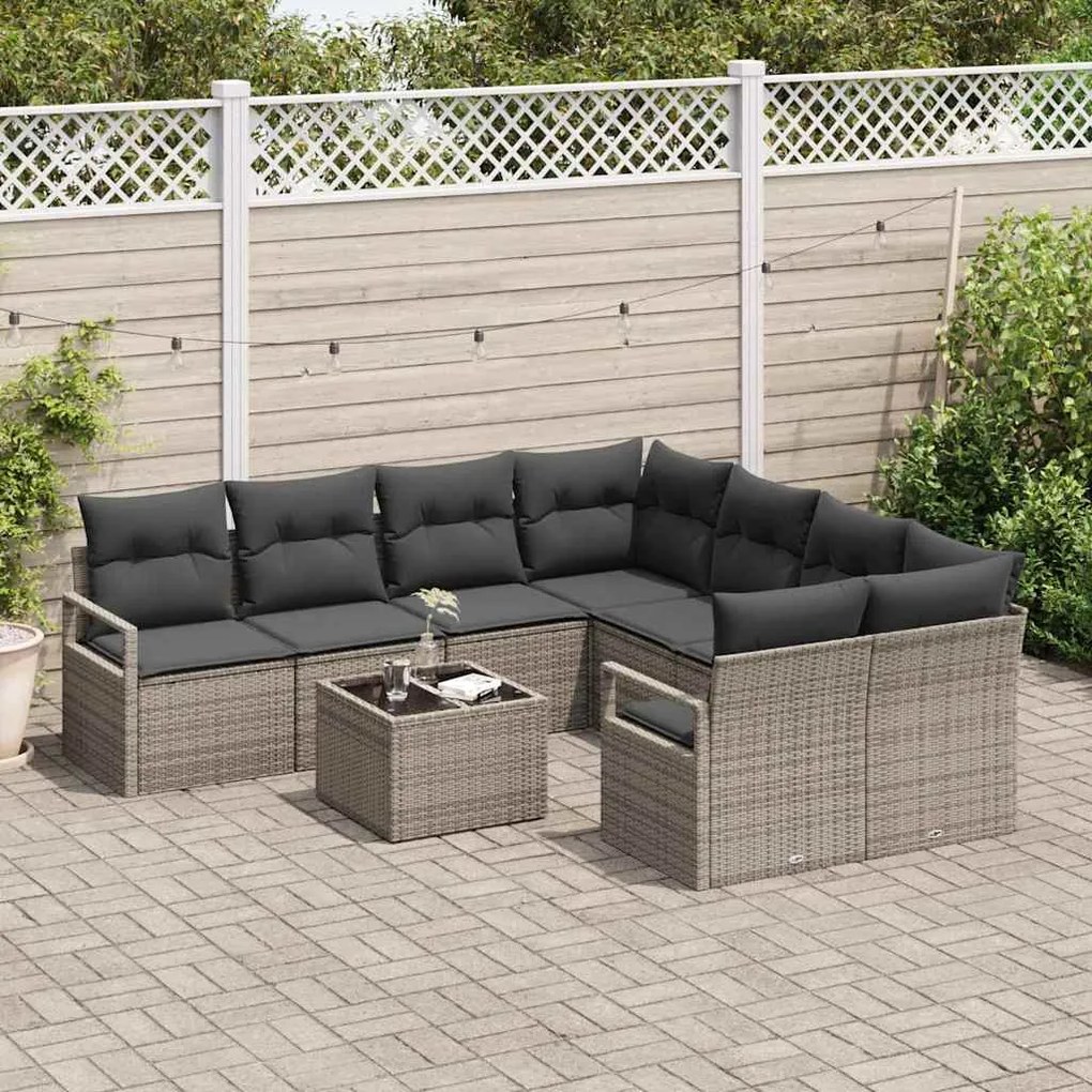vidaXL Σετ Καναπέ Κήπου 9 pcs Γκρι 55 x 55 x 37 εκ συνθετικό ρατάν
