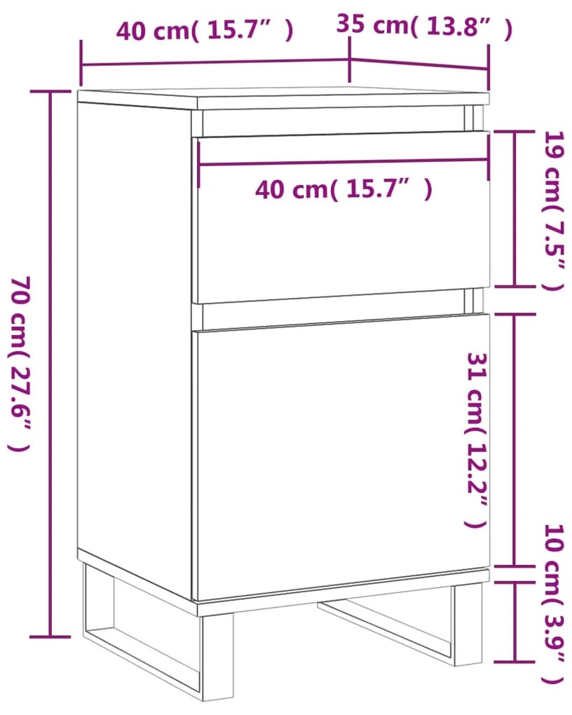 Ντουλάπια 2 τεμ. Λευκά 40 x 35 x 70 εκ. από Επεξεργασμένο Ξύλο - Λευκό