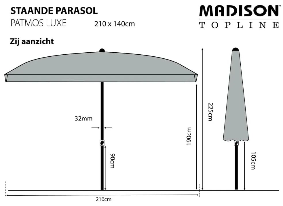 Madison Ομπρέλα Κήπου Patmos Luxe Ορθ. Αν. Γκρι 210x140 εκ. - Γκρι