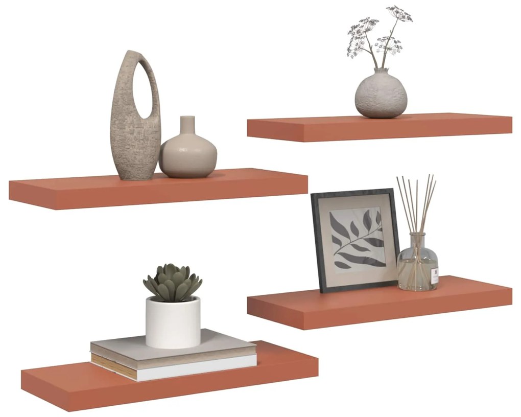 vidaXL Ράφι Τοίχου 4 pcs Κόκκινο 50 x 23 x 4 εκ. Επεξεργασμένο ξύλο