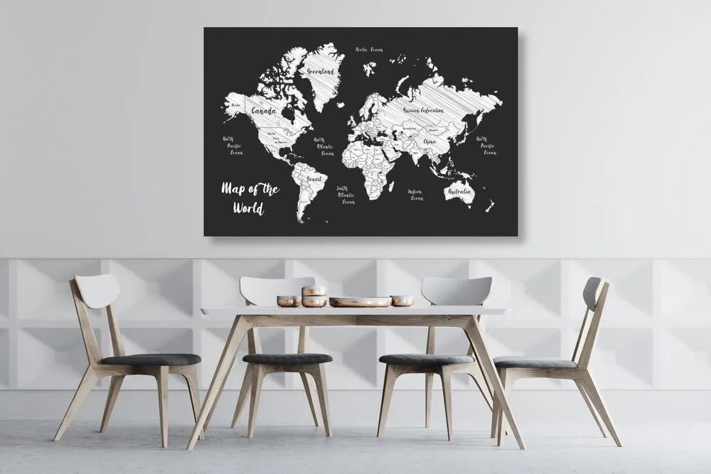 Εικόνα ασπρόμαυρο μοναδικό παγκόσμιο χάρτη - 90x60