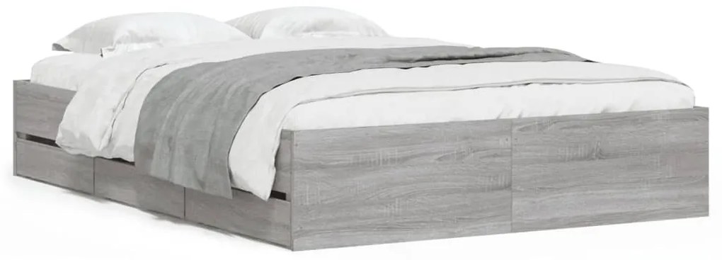 vidaXL Πλαίσιο Κρεβατιού με συρτάρια Γκρι sonoma 120x190εκ. Επεξ. Ξύλο
