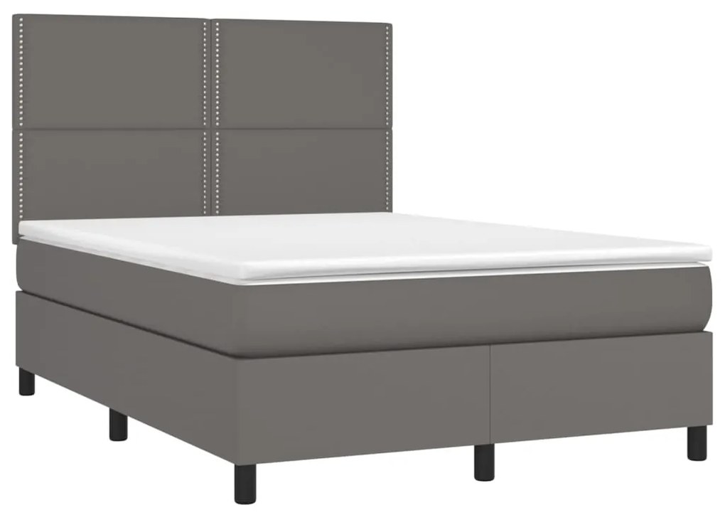 Κρεβάτι Boxspring με Στρώμα &amp; LED Γκρι 140x190 εκ. Συνθ. Δέρμα - Γκρι