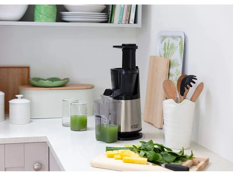 Αποχυμωτής Slow juicer Russell Hobbs 25170-56, 150 W, 3 κόσκινα, 0,7 l, Αντίστροφη κίνηση, Ψυχρή έκθλιψη, Inox/μαύρο