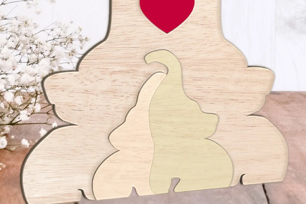 Σετ των 2 Intra απο ξύλο plywood 3mm-4mm πάχος - Οικογενειακό παζλ Elephant.  κοπής με λέιζερ. Δίασταση 20x20 cm INTRAFABR-112321466