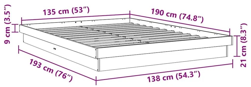 Πλαίσιο κρεβατιού χωρίς στρώμα 135x190 cm μασίφ ξύλο δρυς - Καφέ