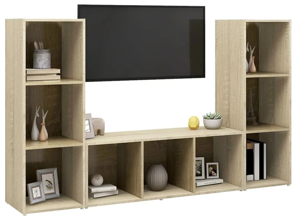 vidaXL Έπιπλα Τηλεόρασης 3 τεμ. Sonoma Δρυς 107x35x37 εκ. Μοριοσανίδα