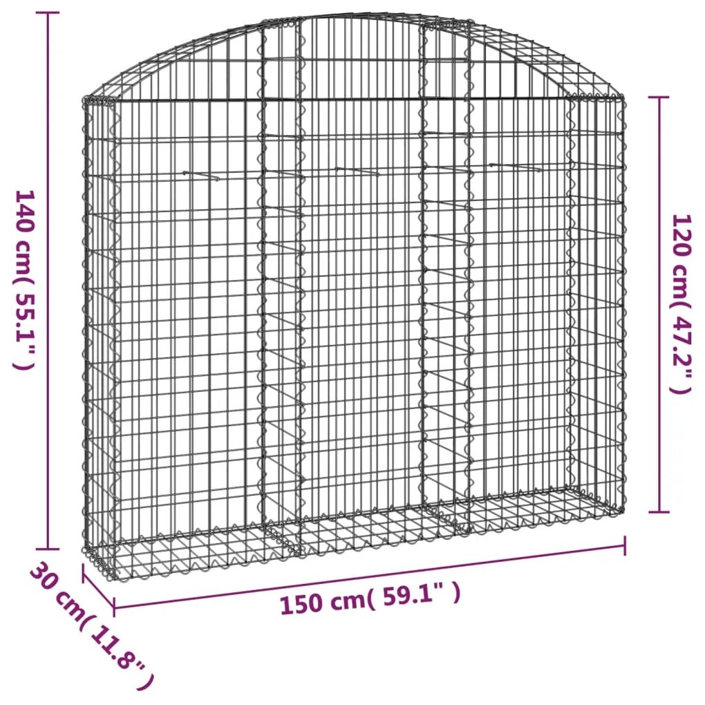 vidaXL Συρματοκιβώτιο Τοξωτό 150x30x120/140εκ. από Γαλβανισμένο Χάλυβα