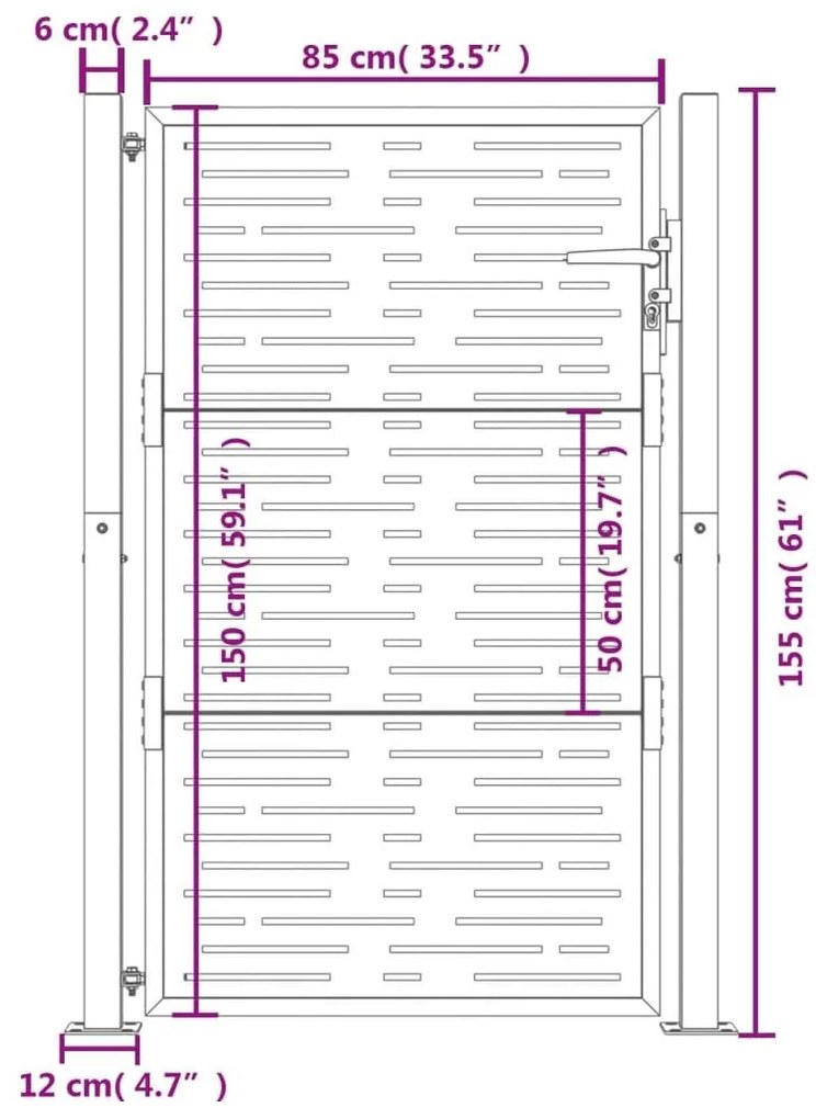 Πύλη Κήπου με Τετράγωνο Σχέδιο Ανθρακί 105 x 155 εκ. Ατσάλινη - Ανθρακί