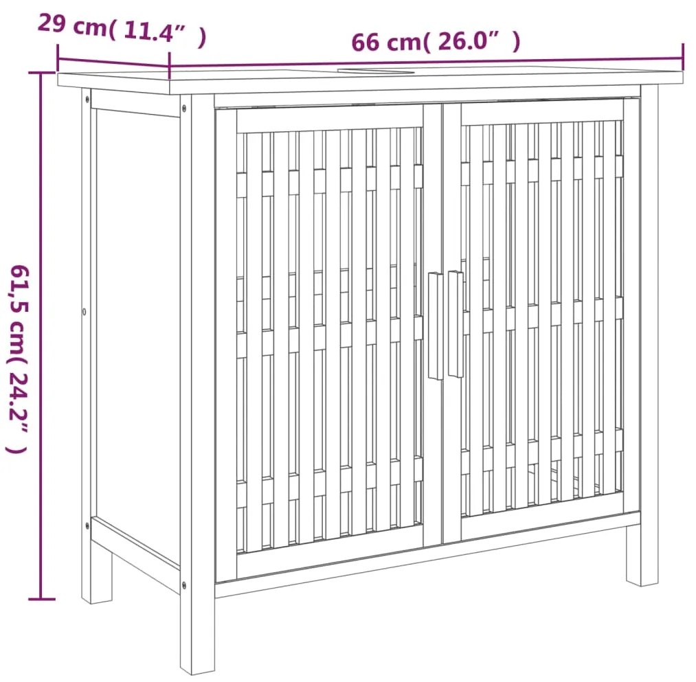 vidaXL Έπιπλο Νιπτήρα Μπάνιου 66x29x61,5 εκ. από Μασίφ Ξύλο Καρυδιάς