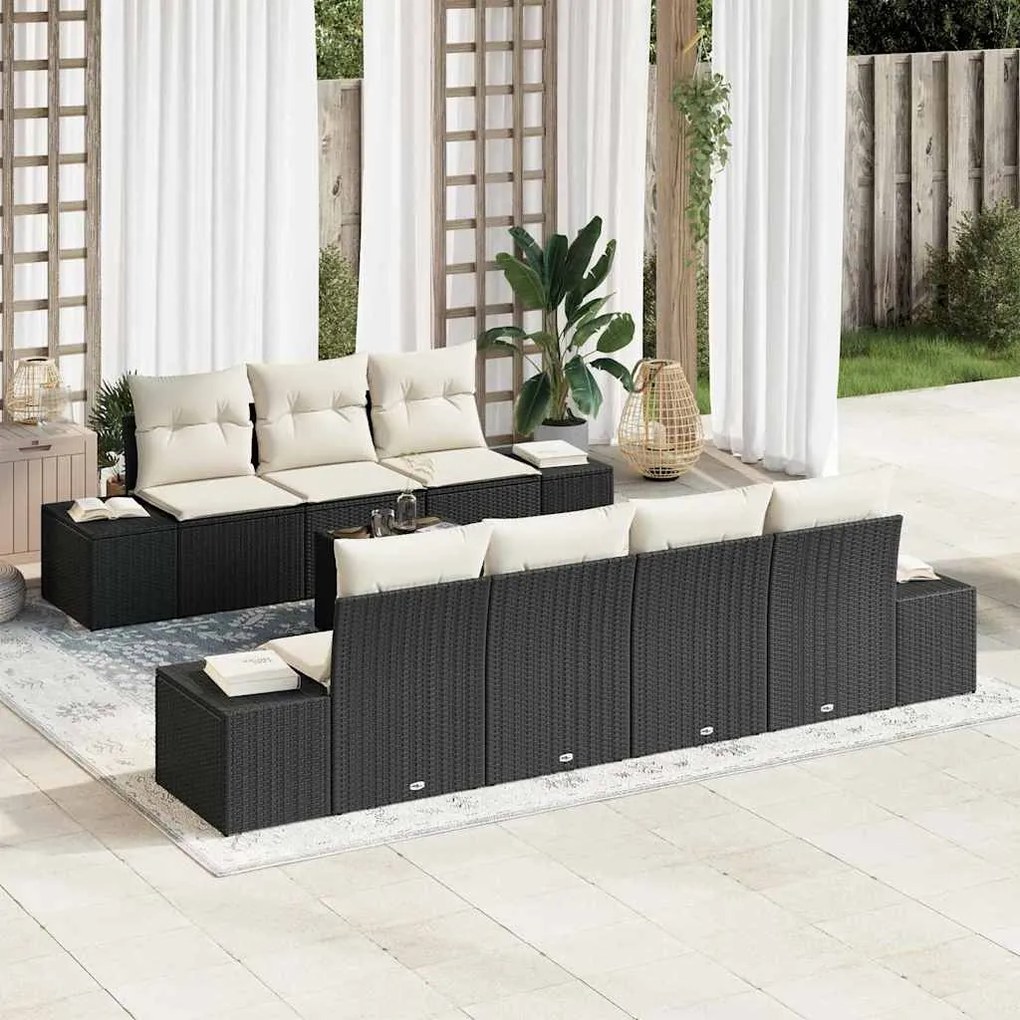vidaXL Σετ Καναπέ Κήπου 8 pcs Μαύρο Πολυ ράταν