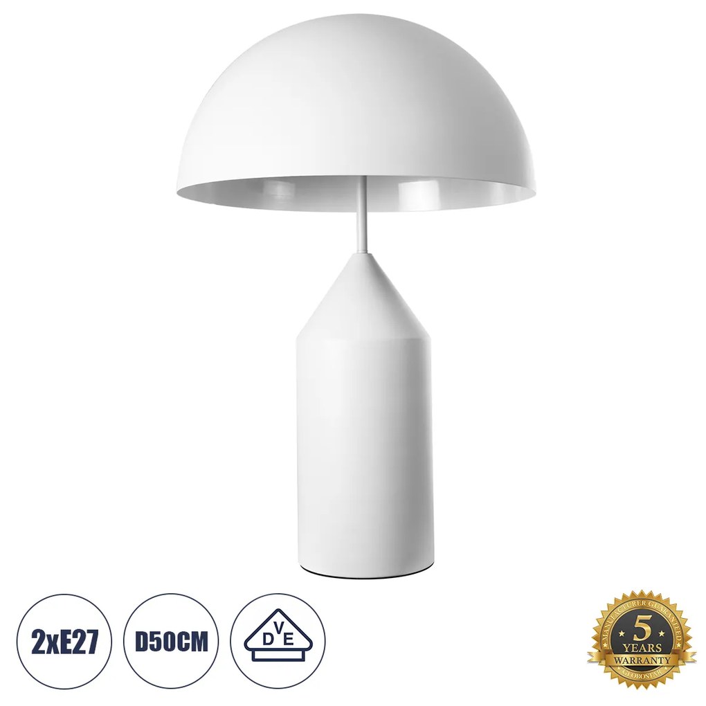 GloboStar® URANUS-L 61458 Μοντέρνο Επιτραπέζιο Φωτιστικό Πορτατίφ Δίφωτο 2 x E27 AC220-240V IP20 - Φ50 x Υ77cm - Λευκό Μεταλλικό Καμπάνα με Διακόπτη On/Off - 5 Years Warranty