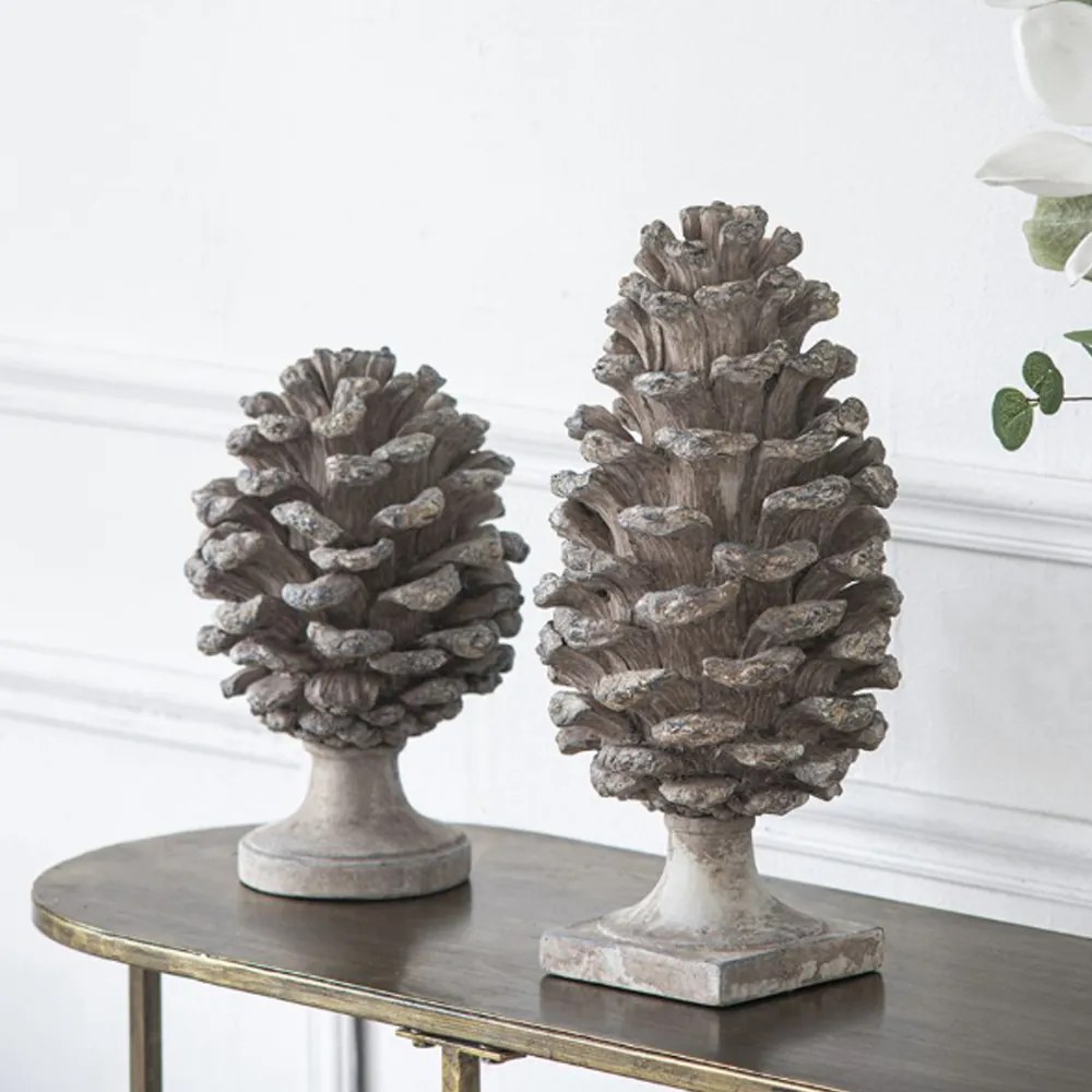 Artekko Pine Cone Διακοσμητικό Γλυπτό Κουκουνάρα Ρητίνης Γκρι (18x18x36)cm Σετ/2 - art-77342 - 77342