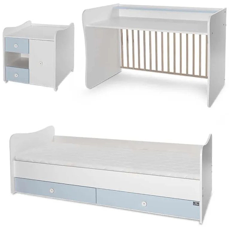 Πολυμορφικό βρεφικό κρεβάτι Mini Max  White + Baby Blue 10150500039A Lorelli