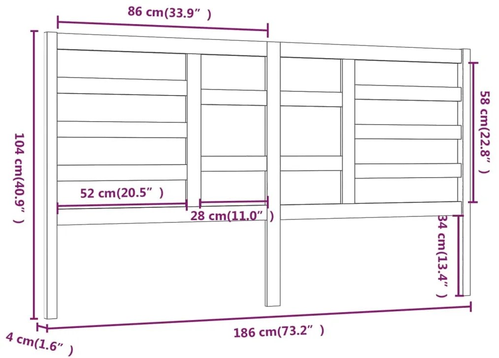 vidaXL Κεφαλάρι Κρεβατιού Μελί 186x4x104 εκ. από Μασίφ Ξύλο Πεύκου