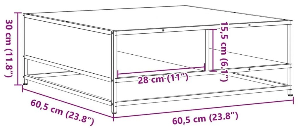 Τραπεζάκι Σαλονιού Καφέ Δρυς 60,5x60,5x30 εκ. Επ. Ξύλο&amp;Μέταλλο - Καφέ