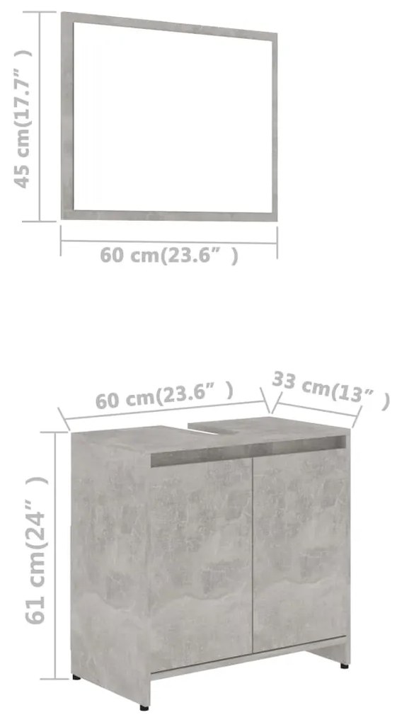 Σετ Επίπλων Μπάνιου Γκρι του Σκυροδέματος Μοριοσανίδα - Γκρι