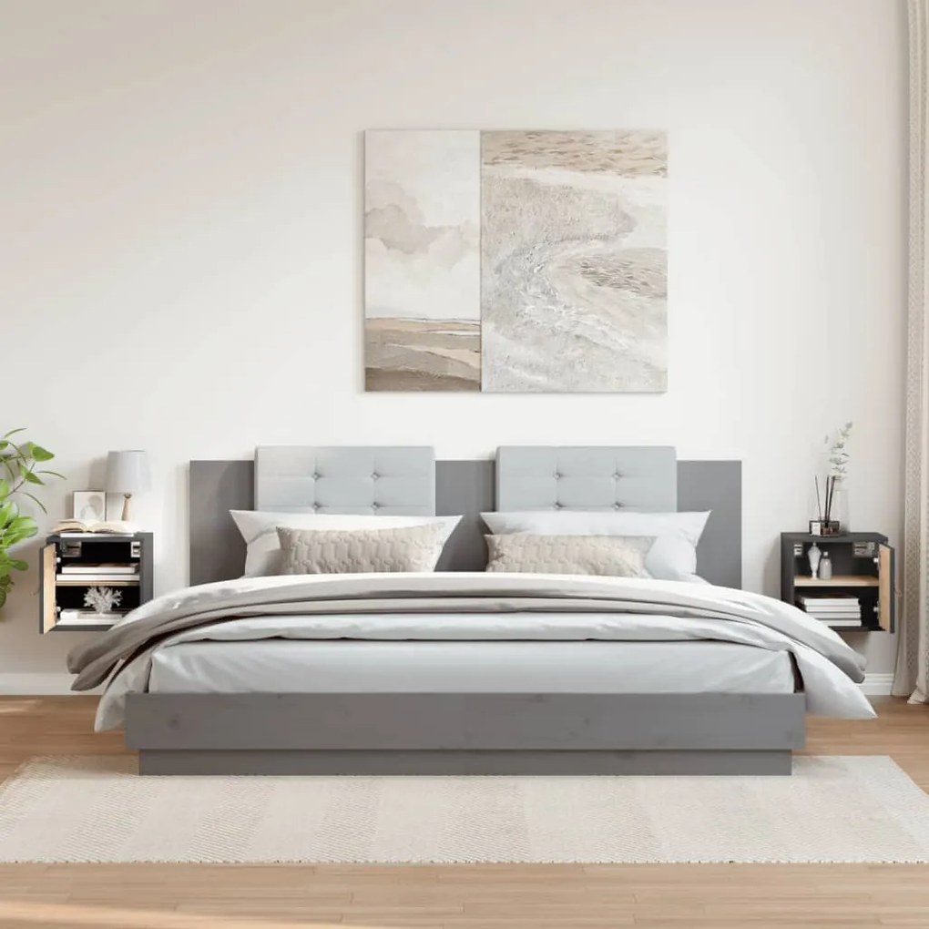 vidaXL Ντουλάπια Τοίχου 2 τεμ. Γκρι 31,5x30x30 εκ. Μασίφ Ξύλο Πεύκου