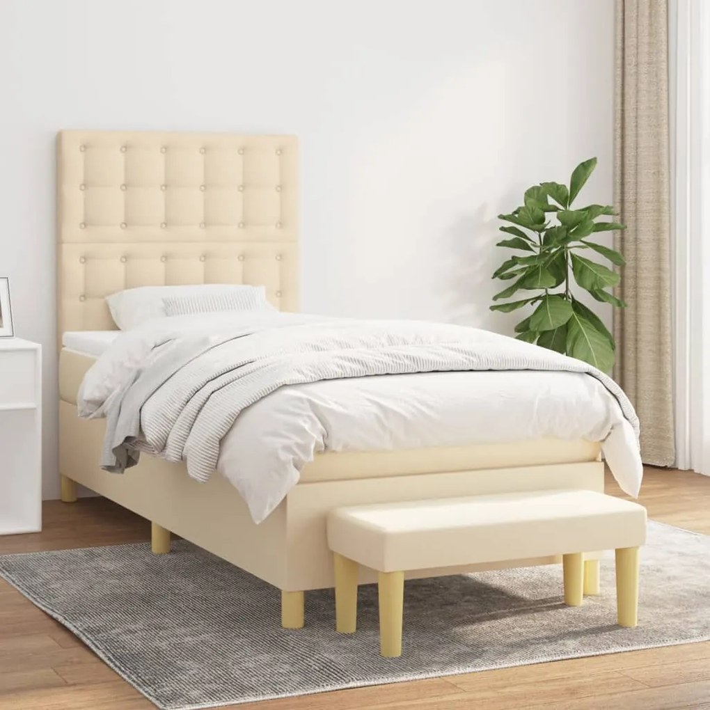 Κρεβάτι Boxspring με Στρώμα Κρεμ 90x200 εκ.Υφασμάτινο