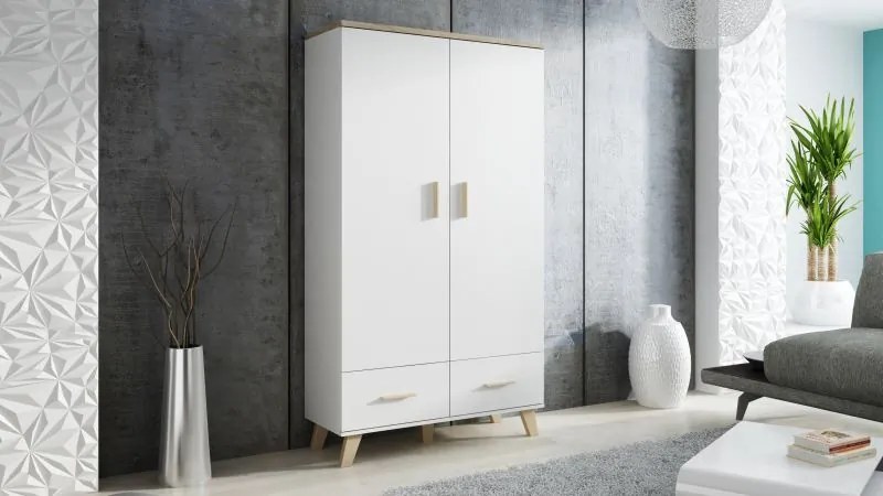 Waredrobe LOTTA dimond white/lsonoma oak DIOMMI CAMA-LOTTA-SZAFA-2D2S-BI/DSO