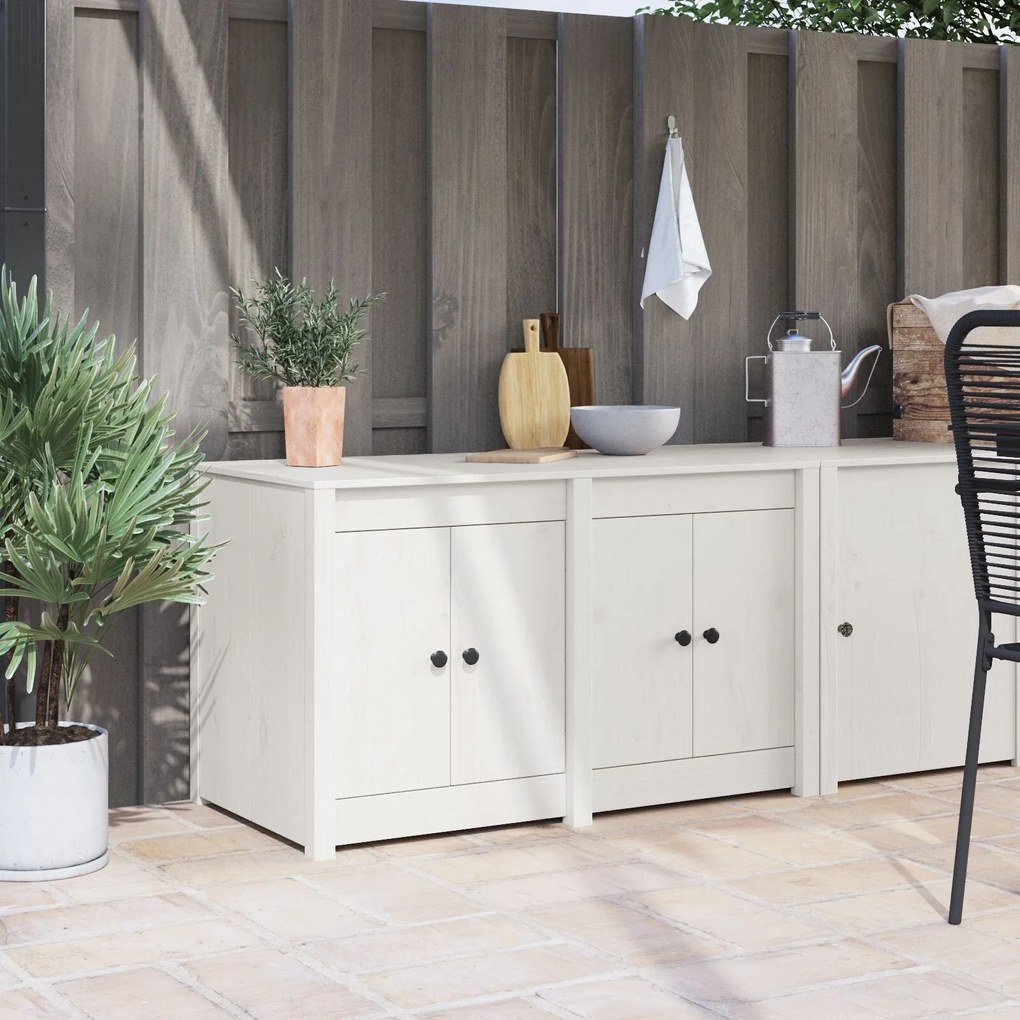 vidaXL Ντουλάπι Εξωτερικής Κουζίνας Λευκό 106x55x64 εκ. Μασίφ Ξύλο Πεύκου