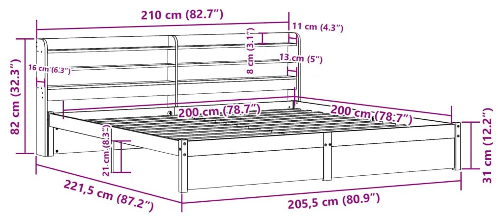 ΠΛΑΙΣΙΟ ΚΡΕΒΑΤΙΟΥ ΜΕ ΚΕΦΑΛΑΡΙ 200X200 ΕΚ. ΑΠΟ ΜΑΣΙΦ ΞΥΛΟ ΠΕΥΚΟΥ 3306744