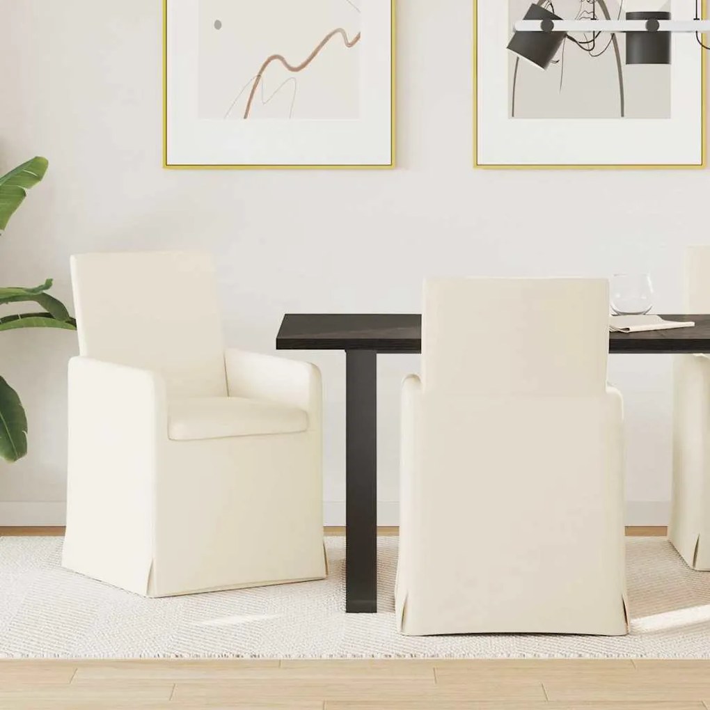 Καρέκλες φαγητού με τροχούς 2 pcs Μπεζ 57 x 67 x 95 εκ Λινό