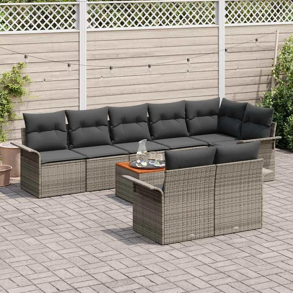 vidaXL Σετ Καναπέ Κήπου με μαξιλάρι 9 pcs Γκρι 55 x 55 x 37 εκ