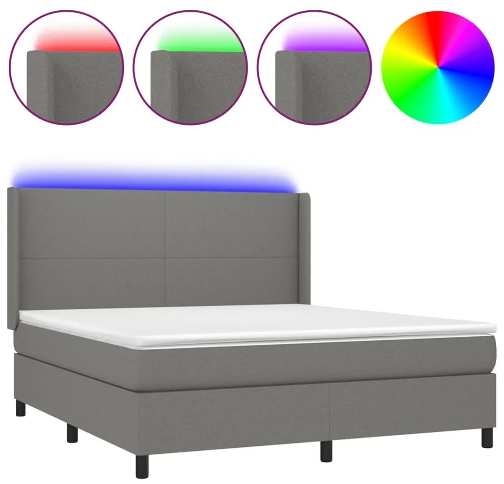 vidaXL Κρεβάτι Boxspring με Στρώμα & LED Σκ.Γκρι 160x200 εκ Υφασμάτινο