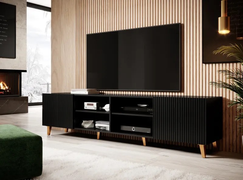 PAFOS TV stand 200/4D black/black DIOMMI CAMA-PAFOS-RTV-200-CZ/CZ