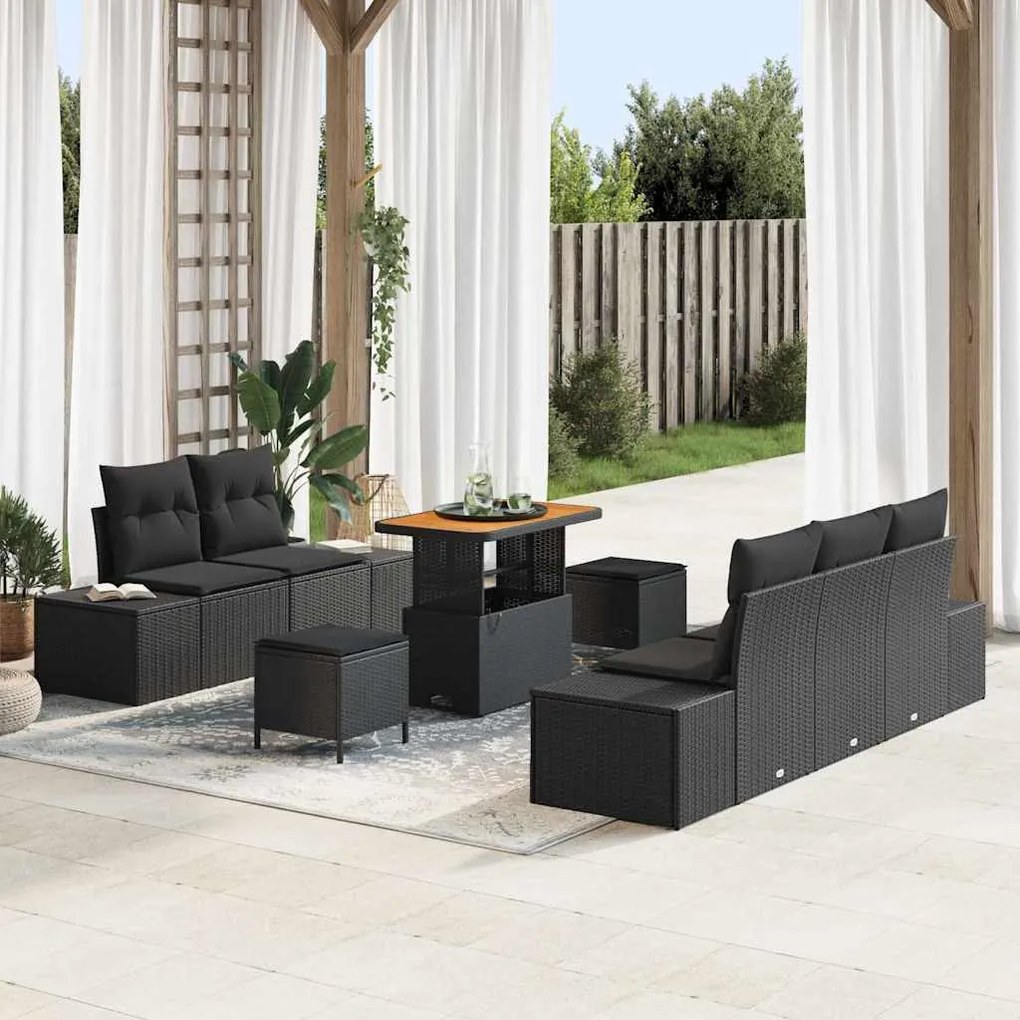 vidaXL Σετ Καναπέ Κήπου με μαξιλάρι 8 pcs Μαύρο Πολυ ράταν