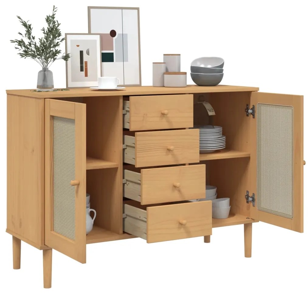 vidaXL Μπουφές SENJA Καφέ / Ρατάν 112 x 40 x 80 εκ. Μασίφ Ξύλο Πεύκου