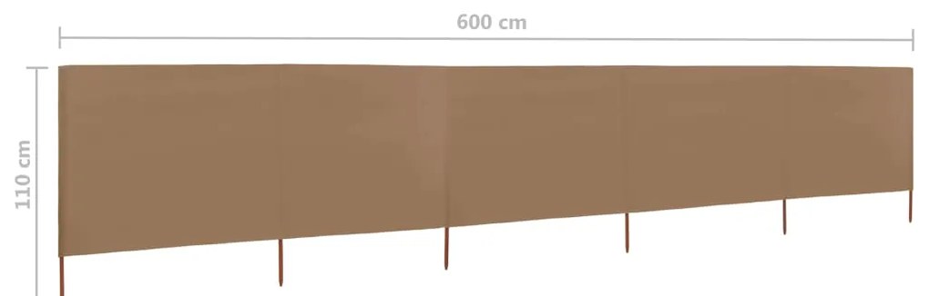 vidaXL Προστατευτικό Αέρα με 5 Πάνελ Taupe 600 x 80 εκ. Υφασμάτινο