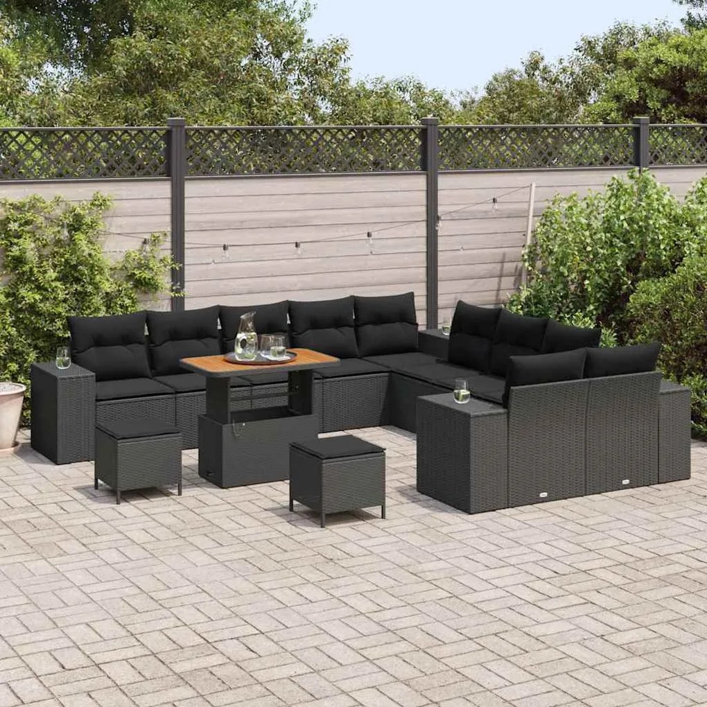 vidaXL Σετ Καναπέ Κήπου Ρυθμιζόμενο ύψος 13 pcs Μαύρο συνθετικό ρατάν