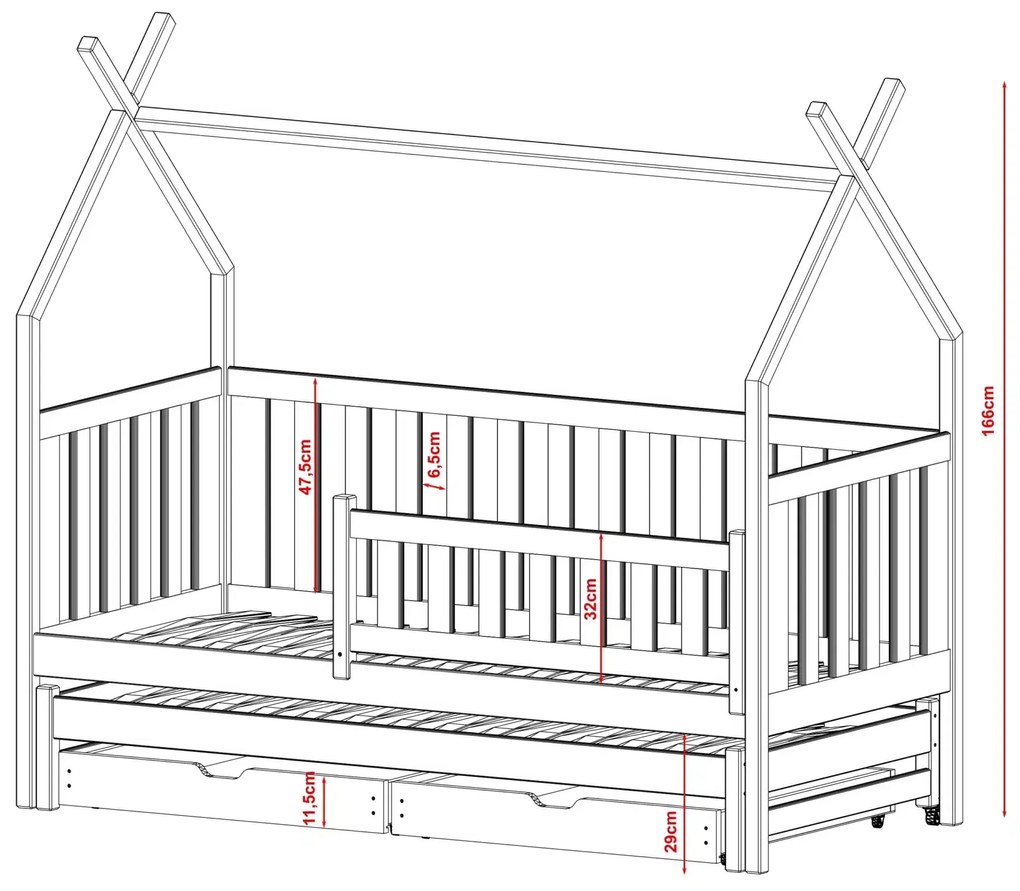 Κρεβάτι Tipi Tytus με Συρόμενο  από μασίφ ξύλο White  90×200cm (Δώρο 10% Έκπτωση στα Στρώματα)