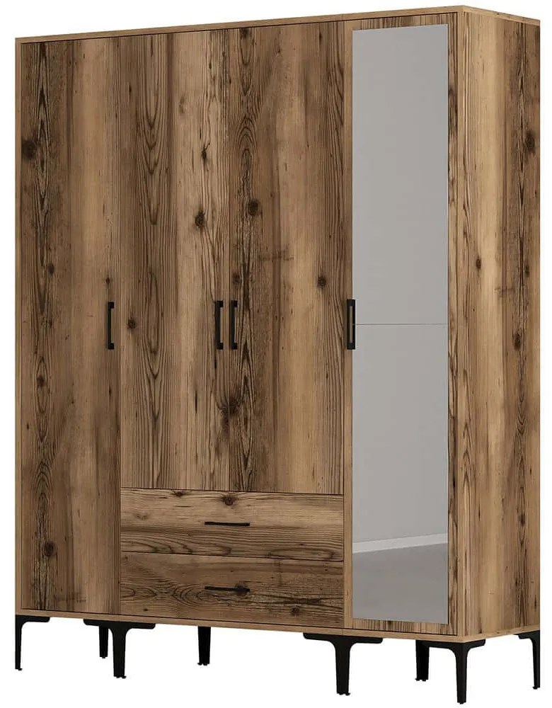 Ντουλάπα Τετράφυλλη Kumsal 845HCT5497 160x47,5x201,4cm Walnut Τετράφυλλη