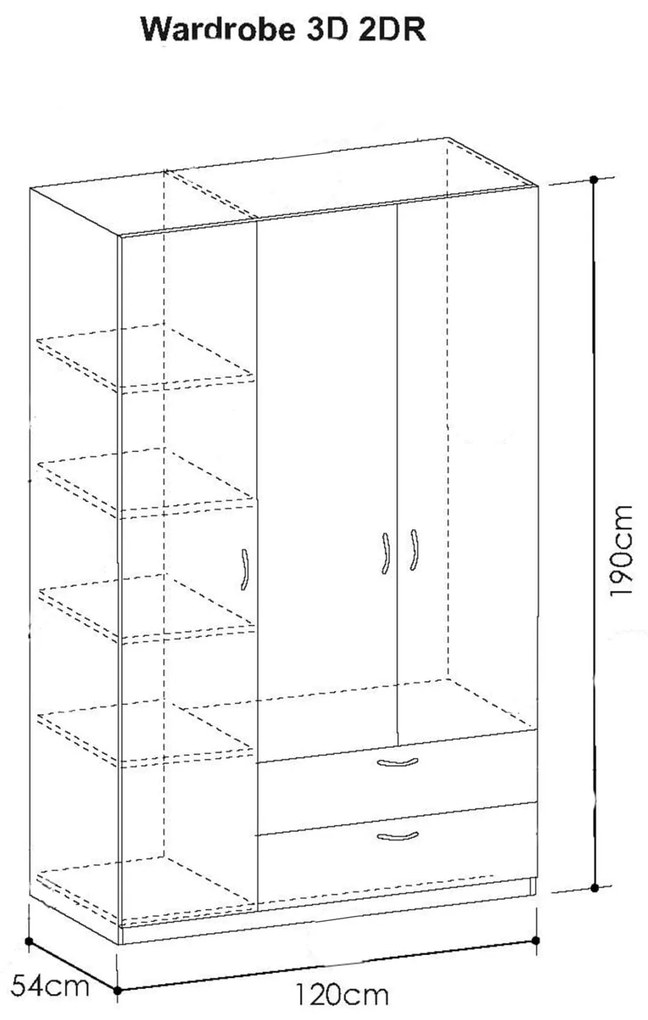 Τρίφυλλη Ντουλάπα Ρούχων KENDALL white 120x54x190