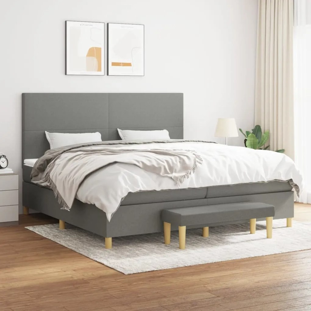 vidaXL Κρεβάτι Boxspring με Στρώμα Σκούρο Γκρι 200x200 εκ. Υφασμάτινο