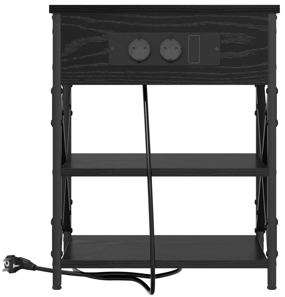 vidaXL Κομοδίνο με Σταθμό Φόρτισης 2 pcs Μαύρη δρυς Επεξεργασμένο ξύλο