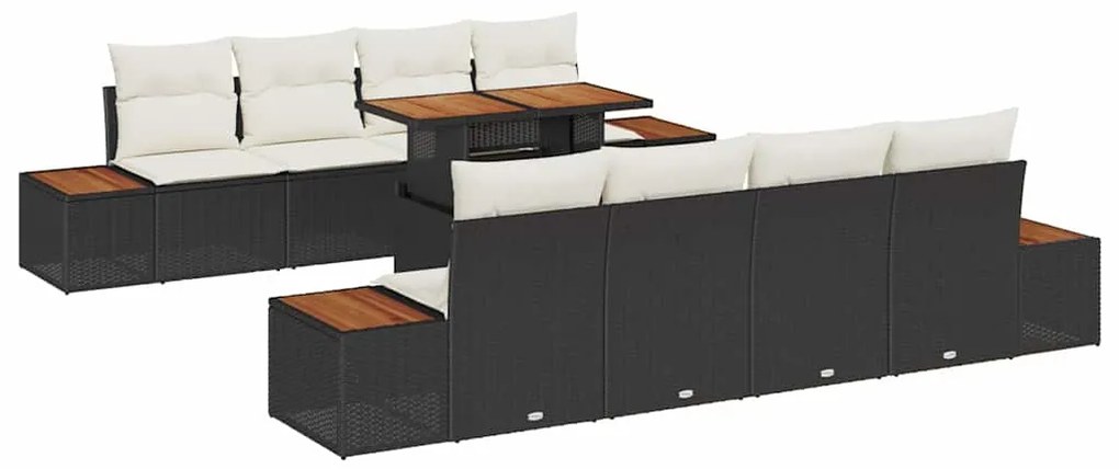 vidaXL Σετ Καναπέ Κήπου με αποθήκευση 9 pcs Μαύρο Πολυ ράταν