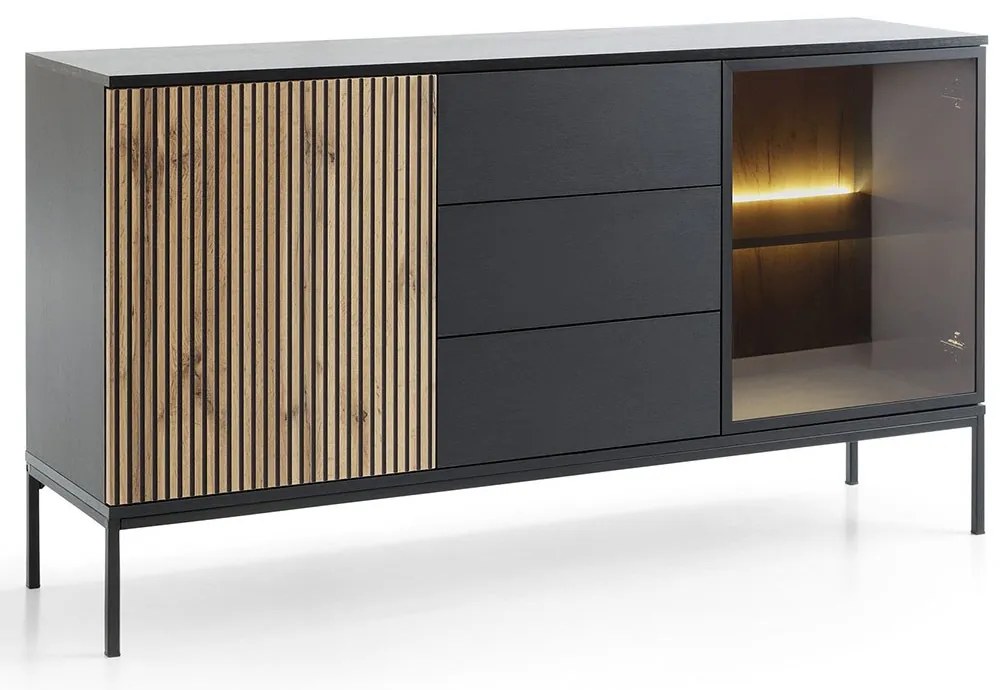Μπουφές Με Βιτρίνα Και Συρτάρια Sento 21_2d3s 154x83x39cm Anthracite Μελαμίνη,Γυαλί