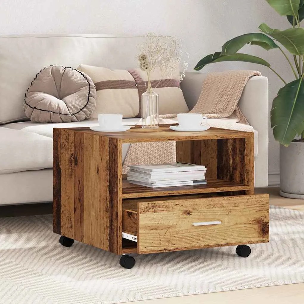 vidaXL Τραπεζάκι σαλονιού with Drawer Παλαιό ξύλο 55 x 55 x 45 cm