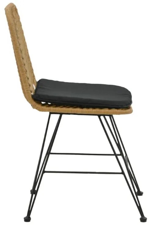 Καρέκλα Naoki με μαξιλάρι pe φυσικό-μέταλλο μαύρο πόδι 44x58x82εκ 44x58x82 εκ.